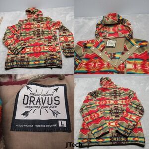 Dravus Hoodie Mens Large Multicolor Aztec Pockets 1/4 Snap Fleece Pullover‎